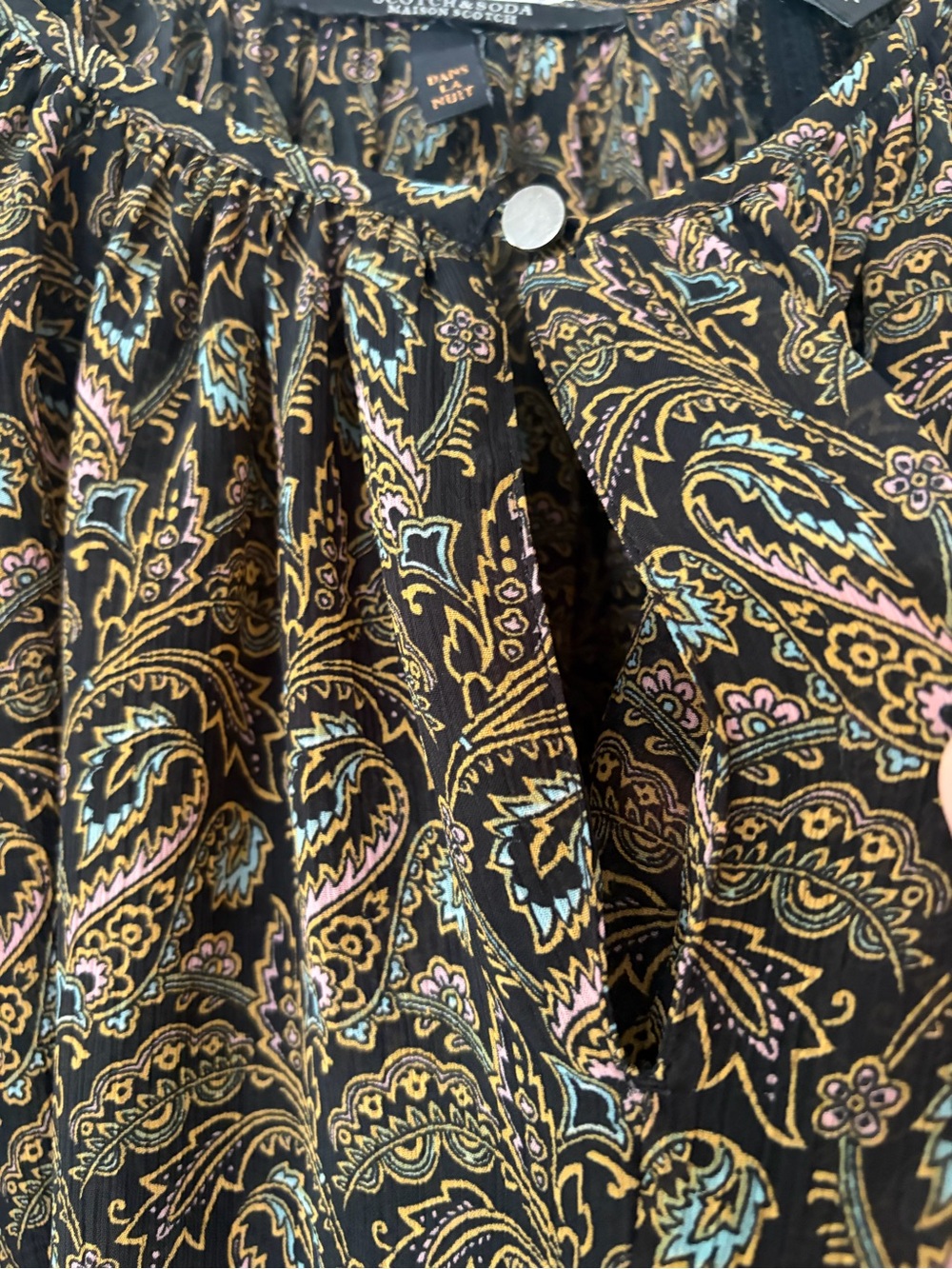 Scotch & Soda Black Paisley Long Sleeve Peasant Blouse Boho Size large. - Picture 3 of 12